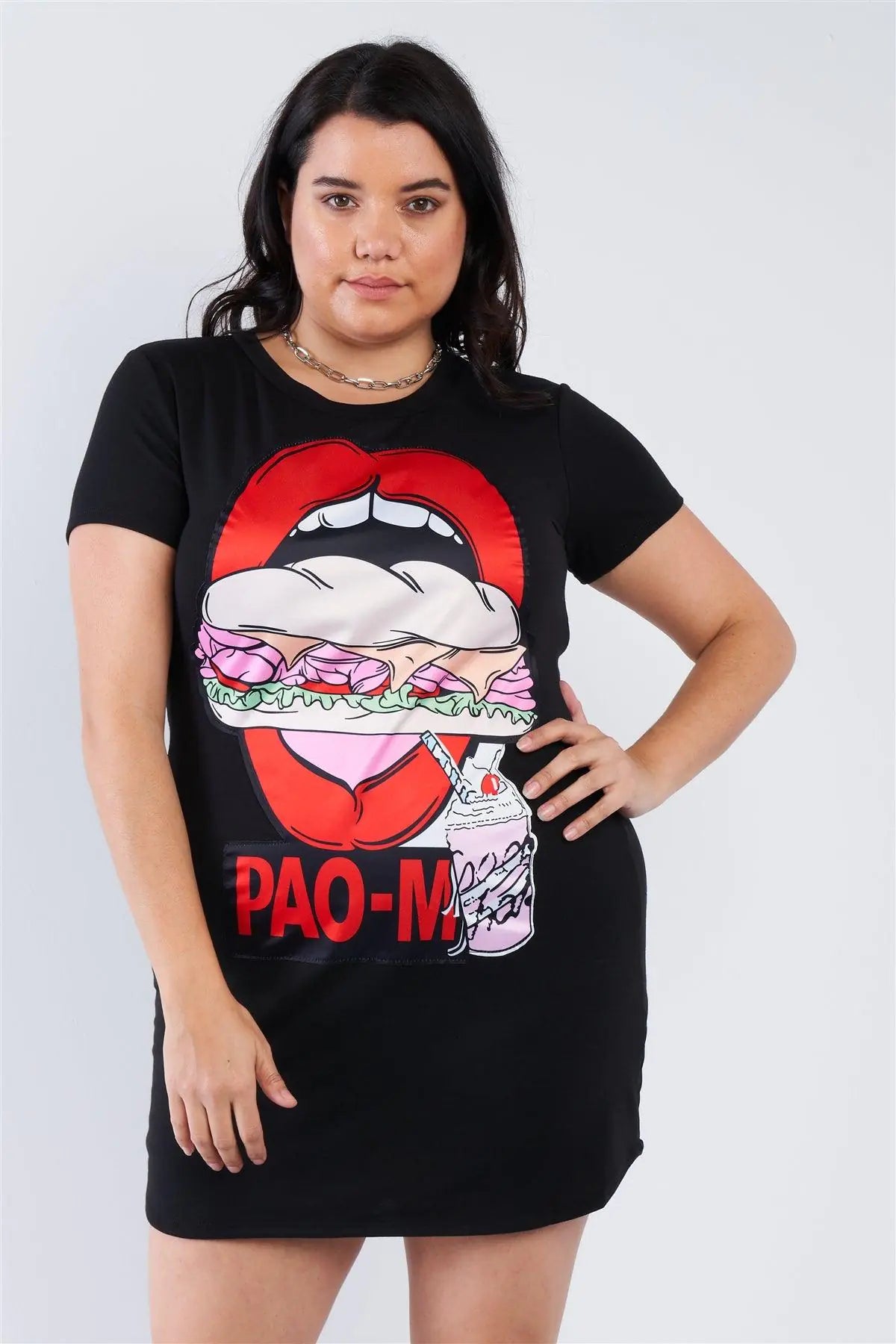 Junior Plus Size Black Graphic T-shirt Dress /2-2-2