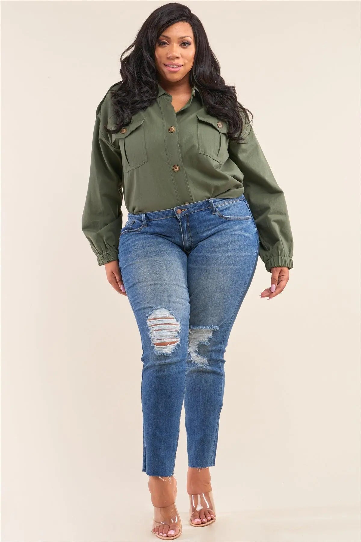 Plus Size Medium Blue Ripped Unstitched Hem Denim Jeans /2-2-2