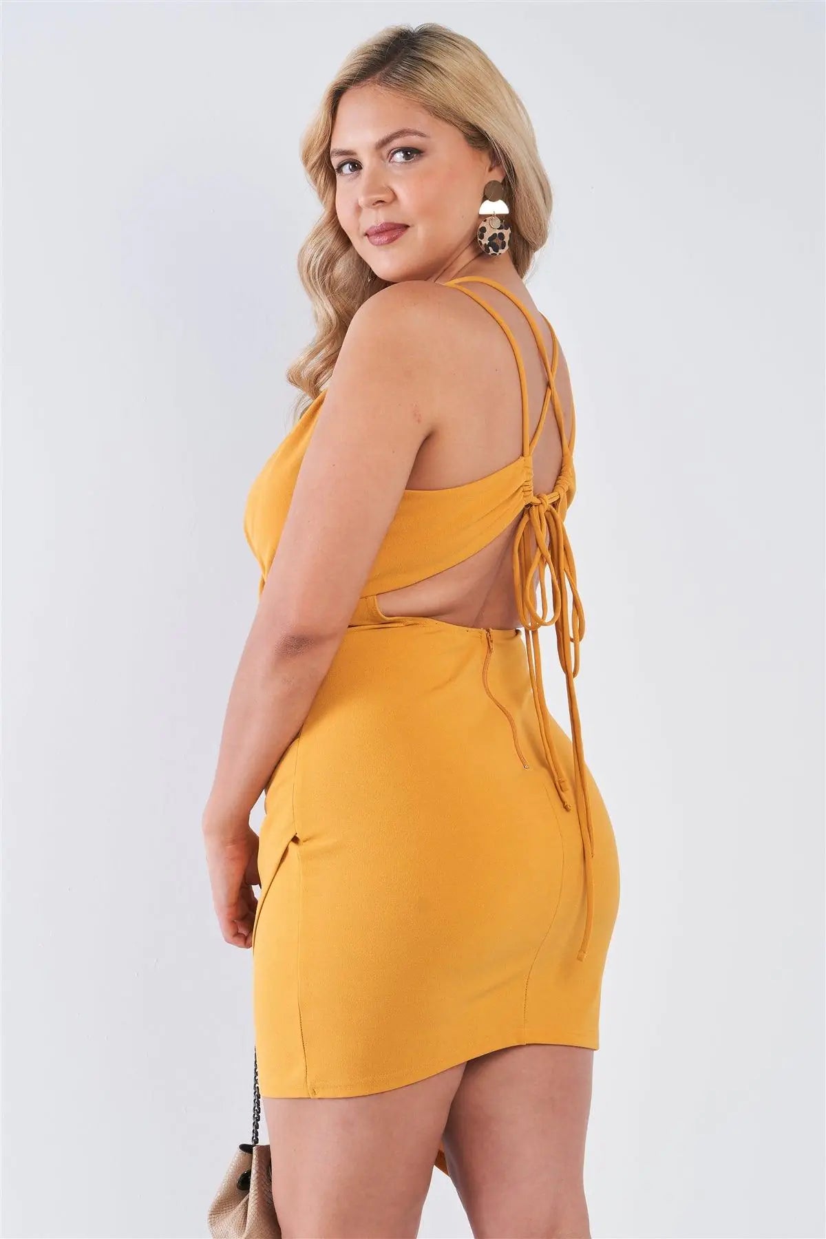 Junior Plus Size Tie Back Mustard Wrap Dress /2-2-2